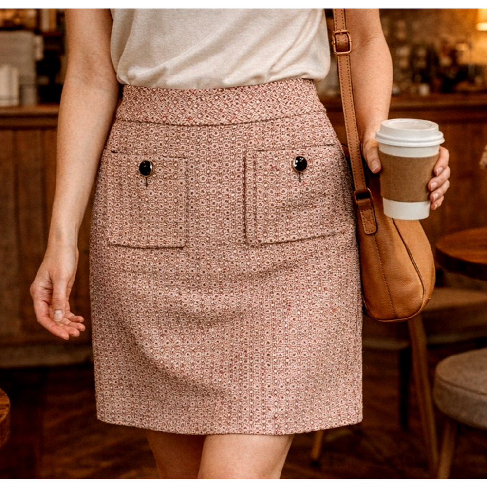 Ann Taylor Tweed Loft Skirt Womens 8 Wool Blend Front Pockets Quite Luxury